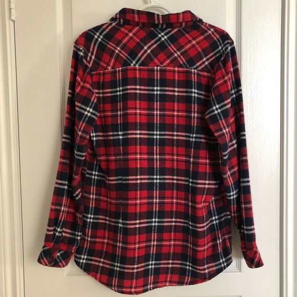 Red and Navy Plaid Flannel - Picture 2 of 5
